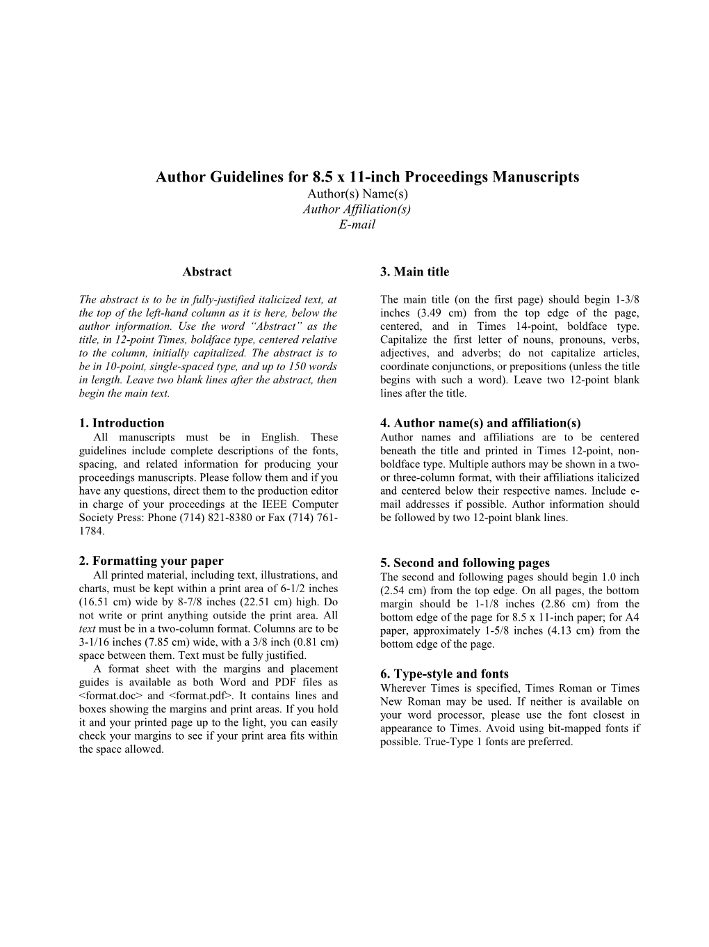 Author Guidelines for 8.5 X 11-Inch Proceedings Manuscripts