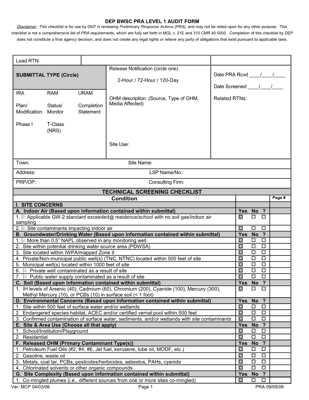 Dep Bwsc Pra Level 1 Audit Form
