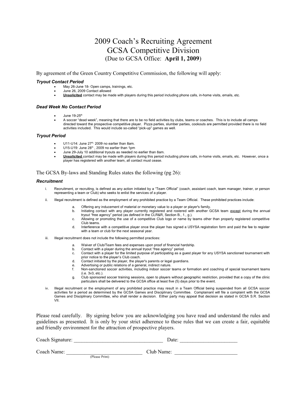 2009 Coach S Recruiting Agreement