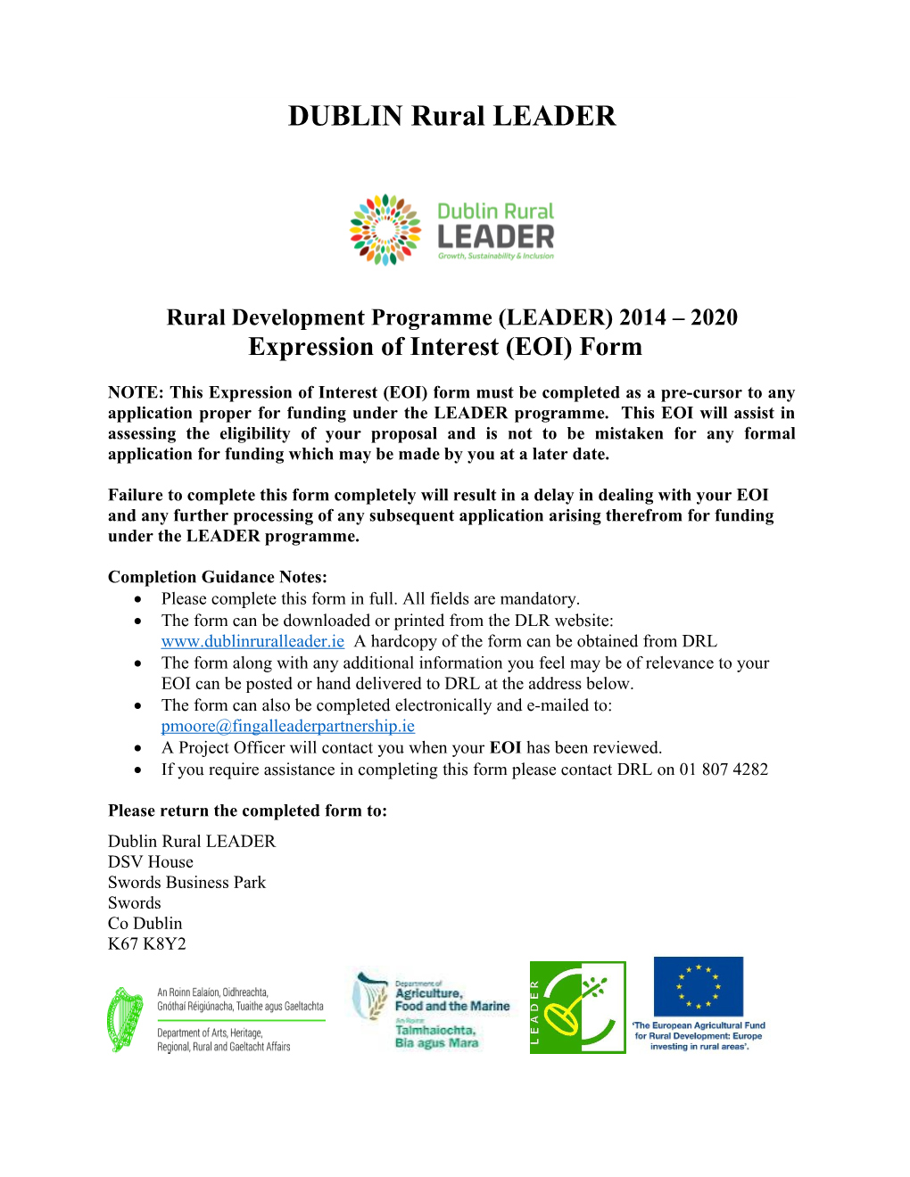 Rural Development Programme (LEADER) 2014 2020Expression of Interest (EOI) Form