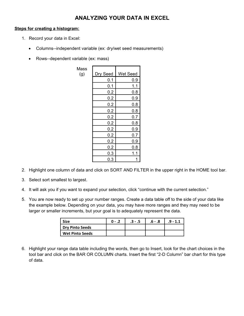 Graphing Your Data in Excel: Pinto Seed Lab Example