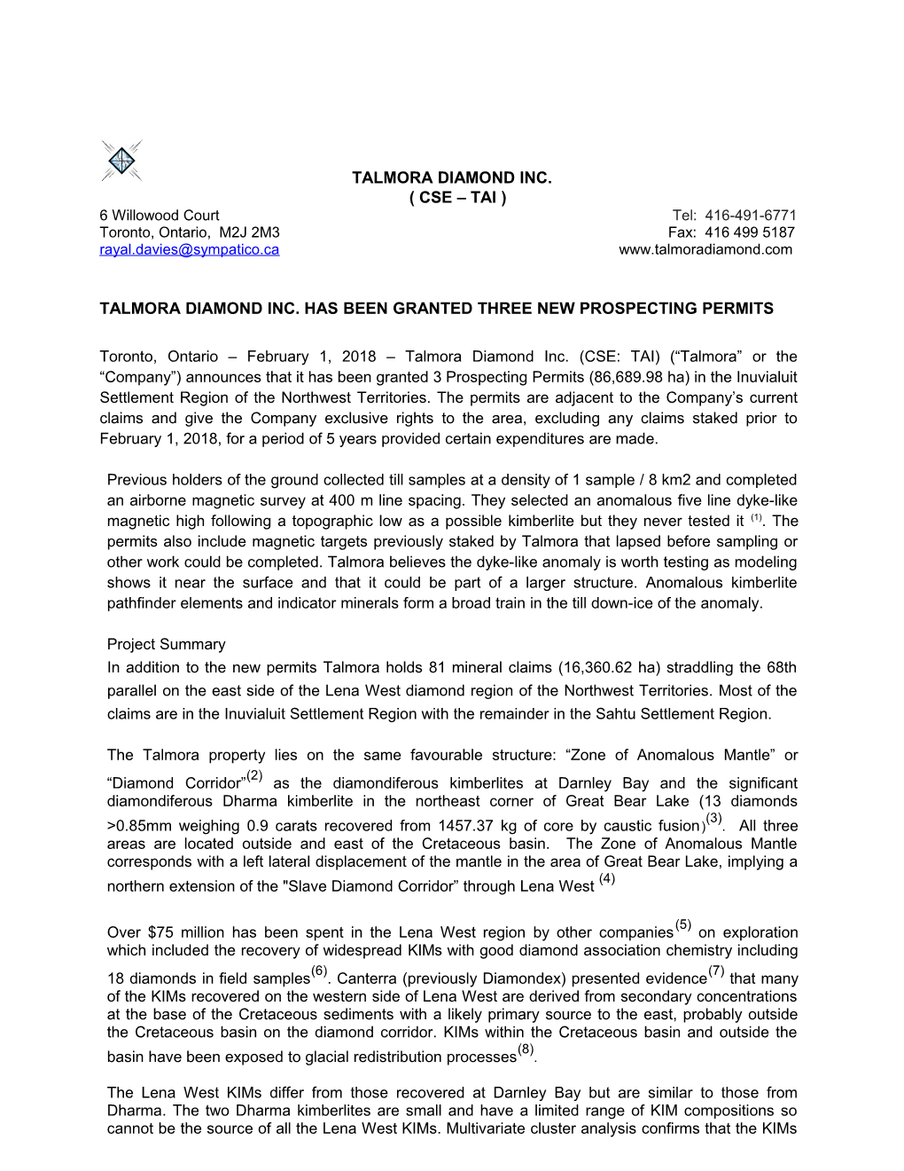 Talmora Diamond Inc. Has Been Granted Three New Prospecting Permits