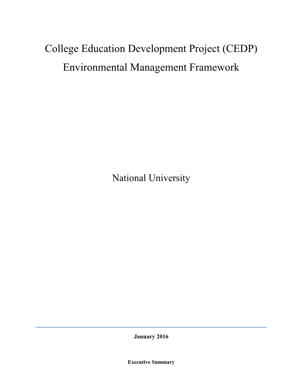 College Education Development Project (CEDP) Environmental Management Framework