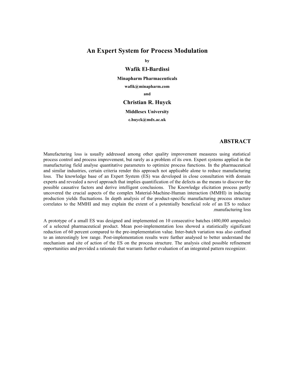 An Expert System for Process Modulation