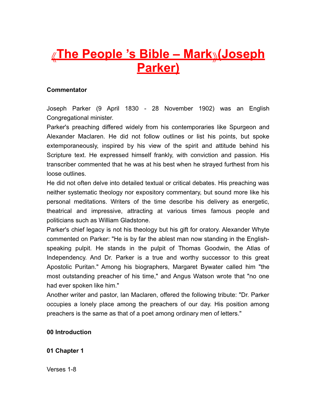 The People S Bible Mark (Josephparker)