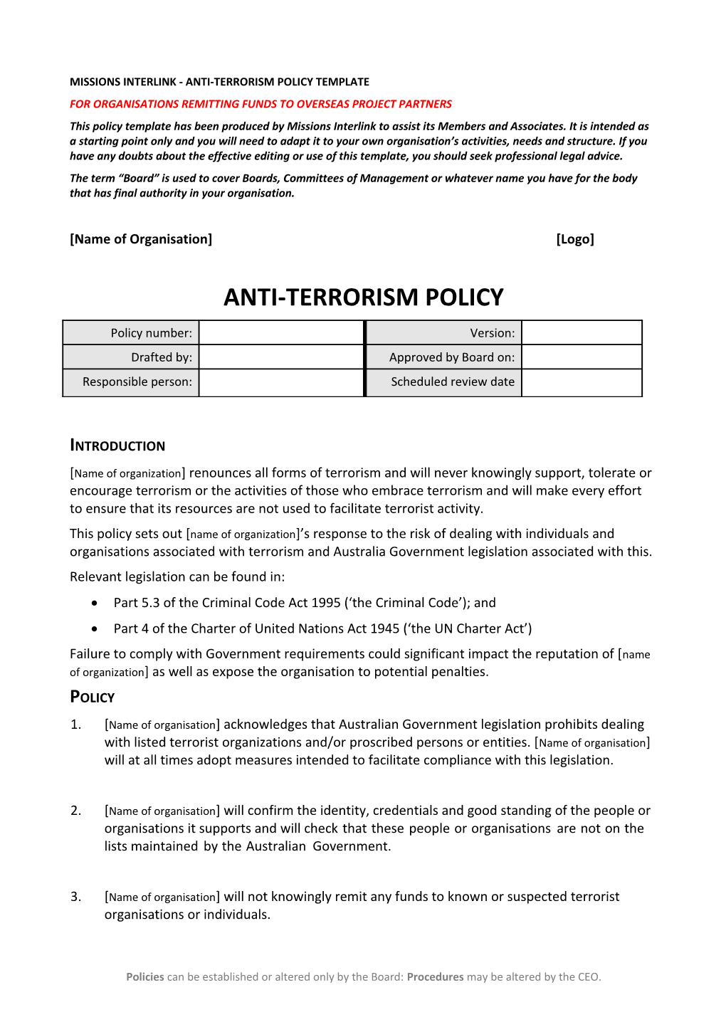 Missions Interlink - Anti-Terrorism Policy Template