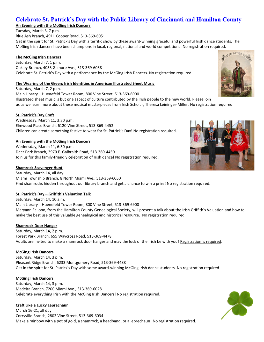 Celebrate St. Patrick S Day with the Public Library of Cincinnati and Hamilton County