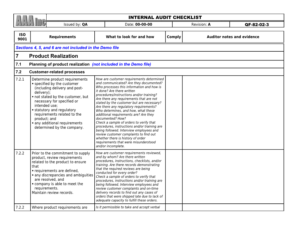 QF-82-02-3 (A) Internal Audit Checklist