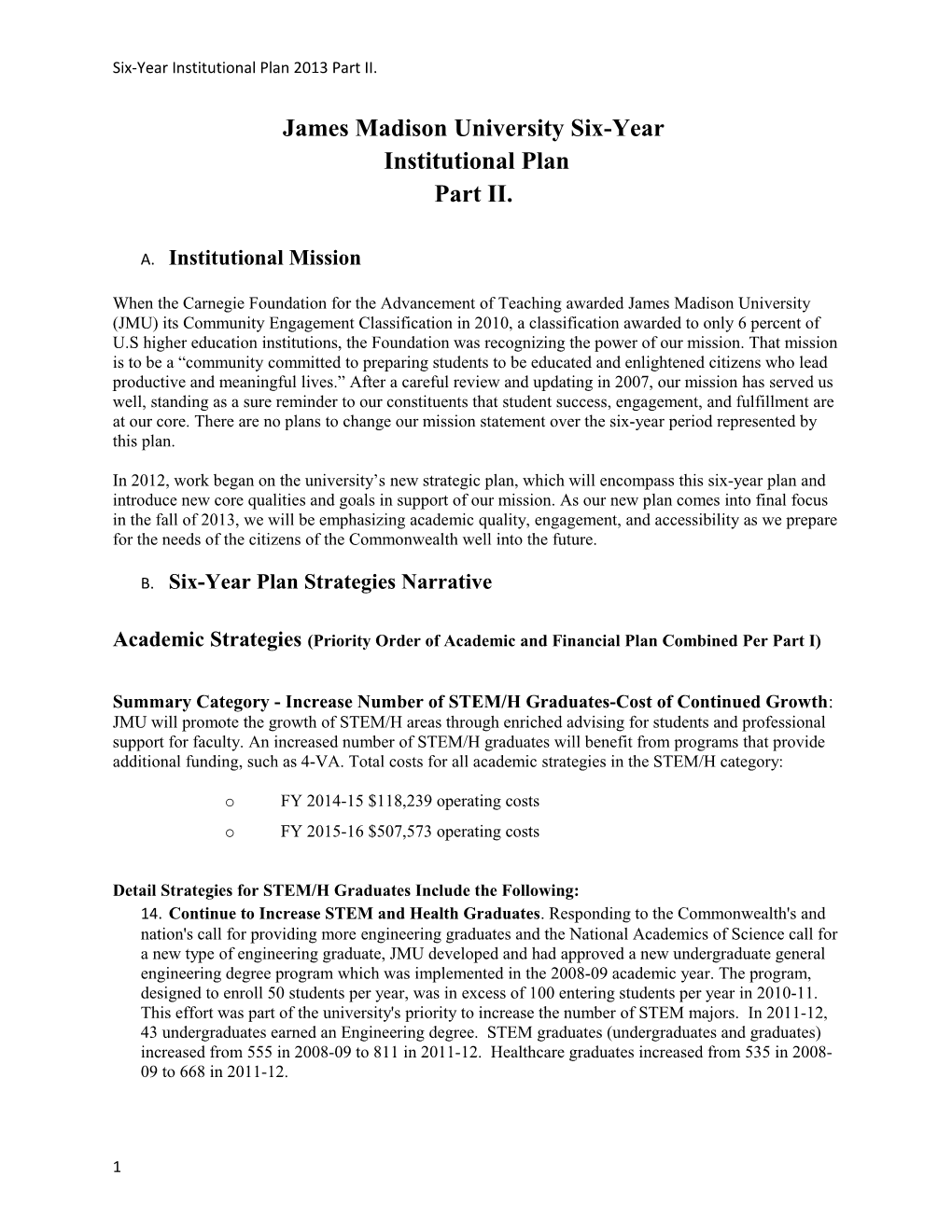 Six-Year Institutional Plan 2013 Part II