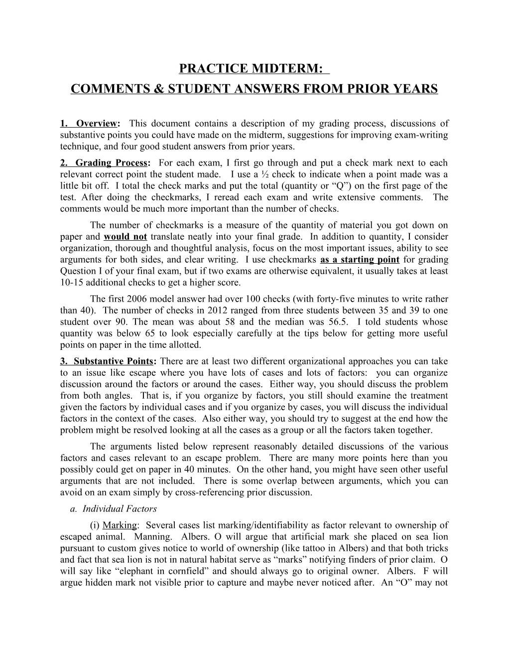 Comments & Student Answers from Prior Years