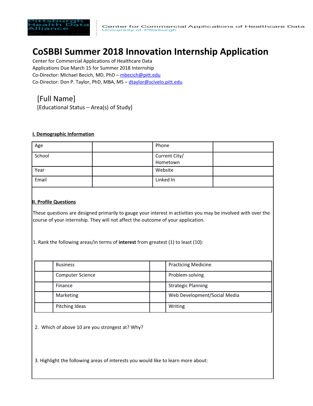 Cosbbi Summer 2018 Innovation Internship Application
