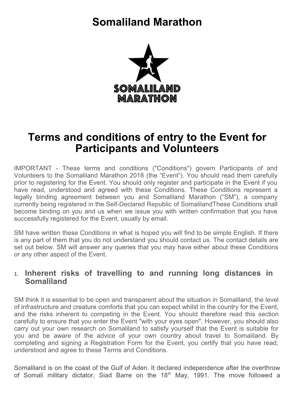 Terms and Conditions of Entry to the Event for Participants and Volunteers