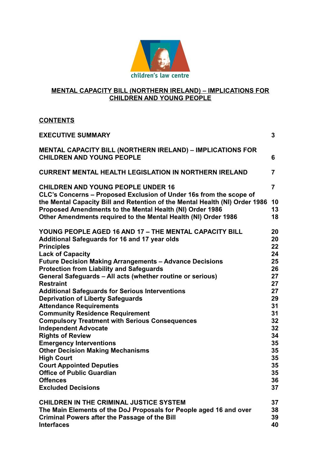 Mental Capacity Bill (Northern Ireland) Implications for Children and Young People