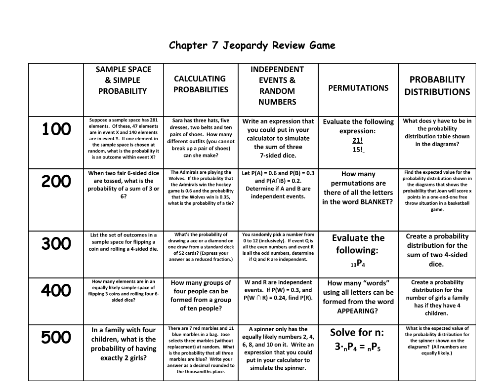 Chapter 7 Jeopardy Review Game