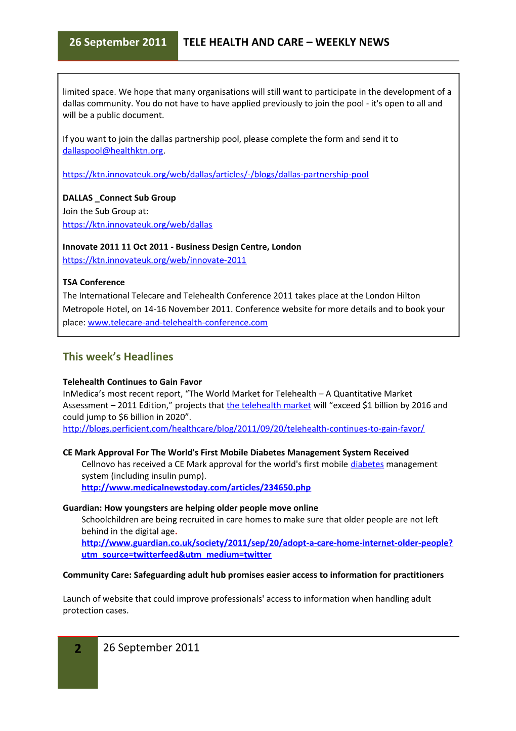 Updated List of News Links and Journal Articles 19September 2011 To26september 2011