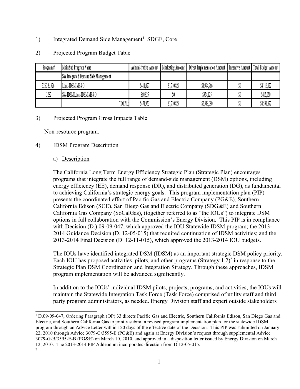 1)Integrated Demand Side Management 1 ,SDGE, Core