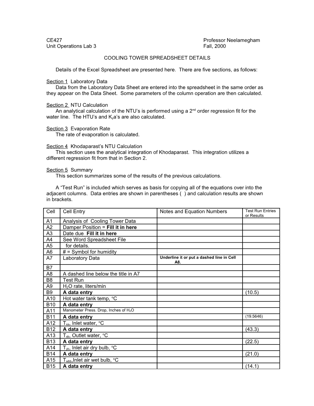 Cooling Tower Spreadsheet Details