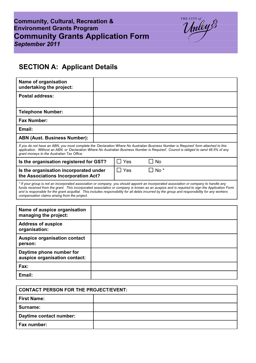 Section One: Applicant Details