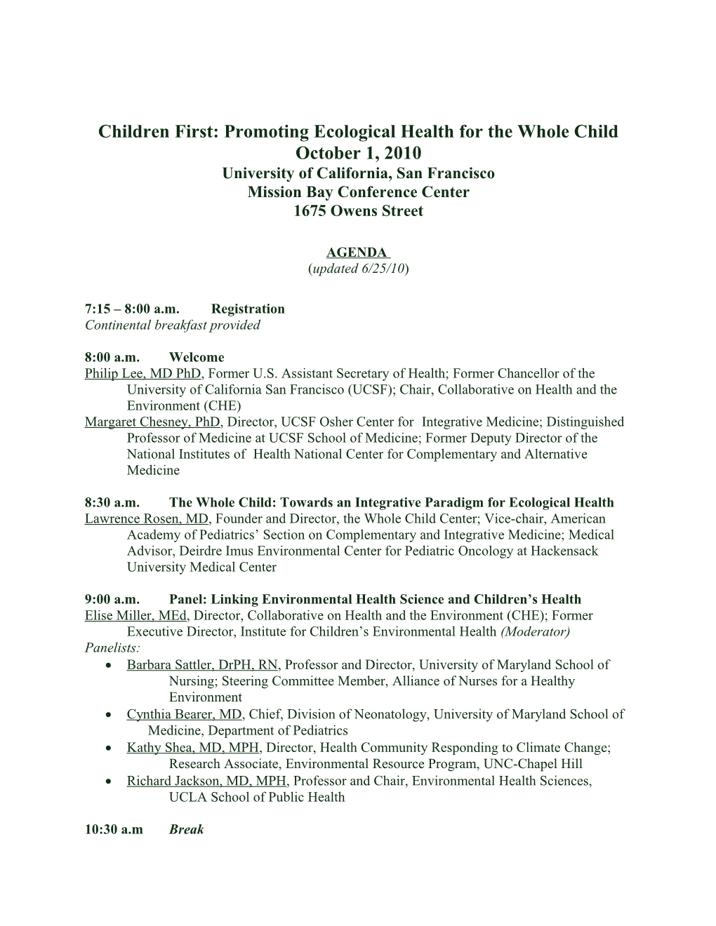 Children First: Promoting Ecological Health for the Whole Child