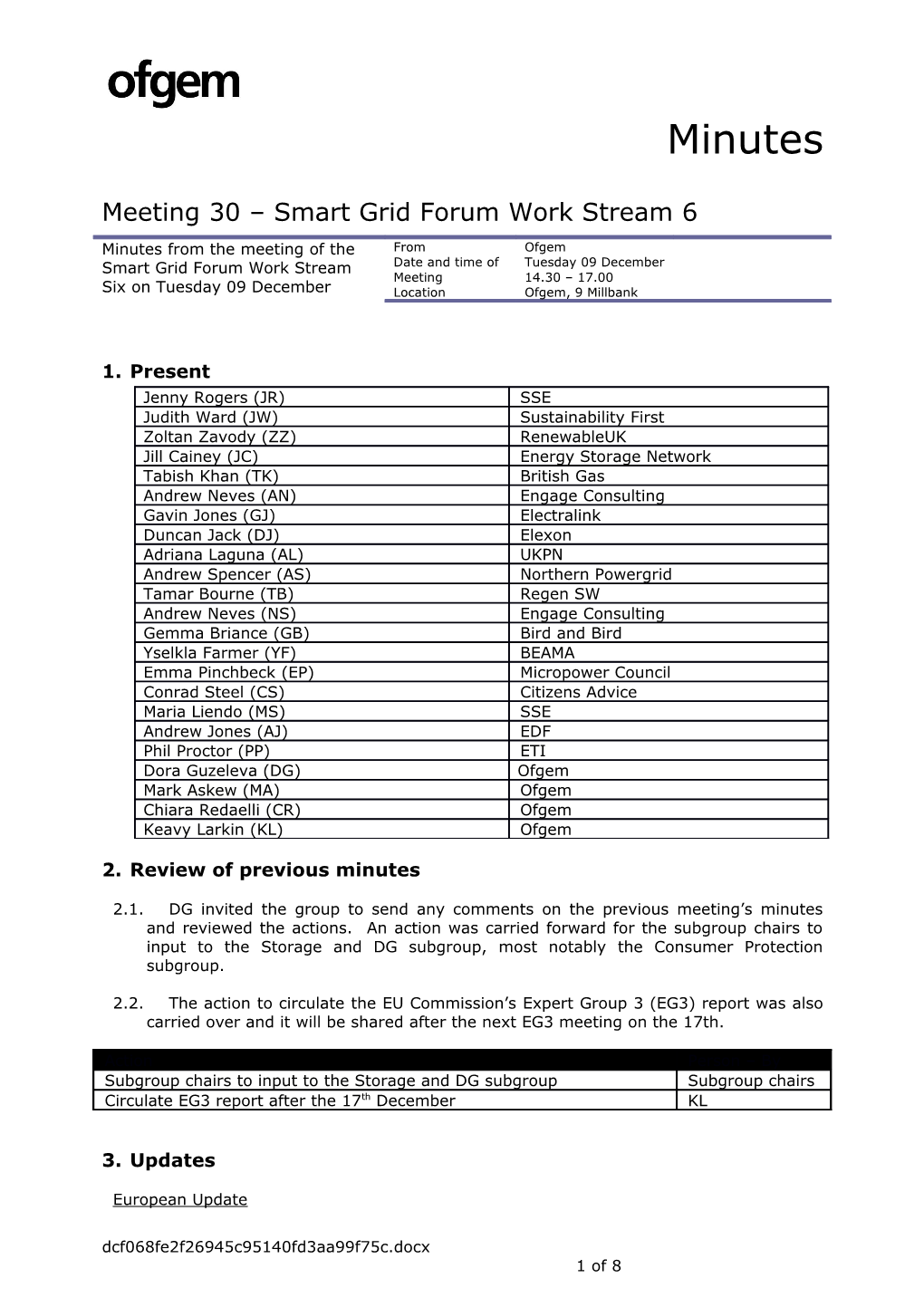Meeting 30 Smart Grid Forum Work Stream 6