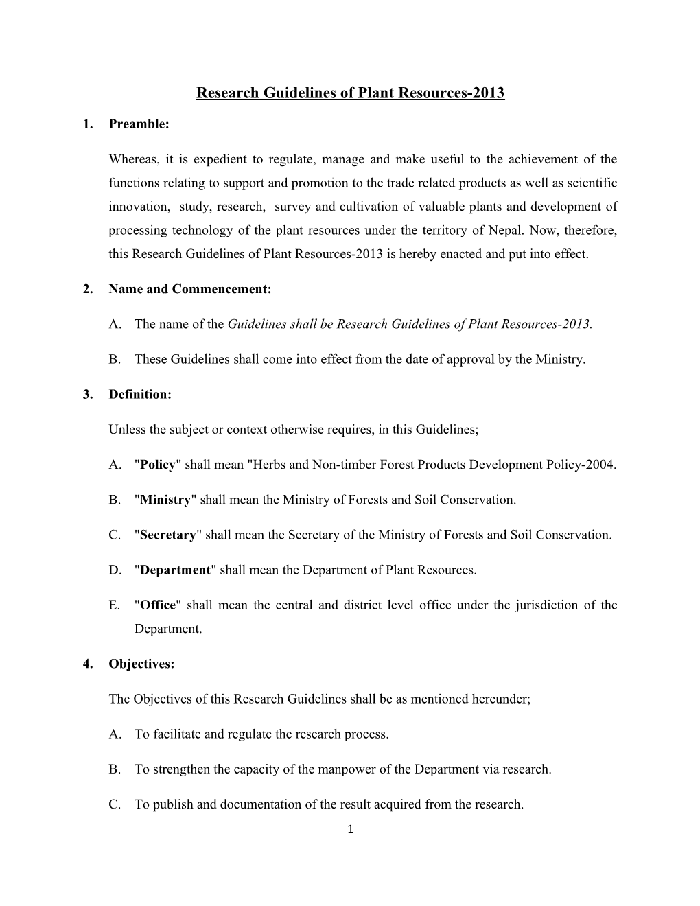 Research Guidelines of Plant Resources-2013