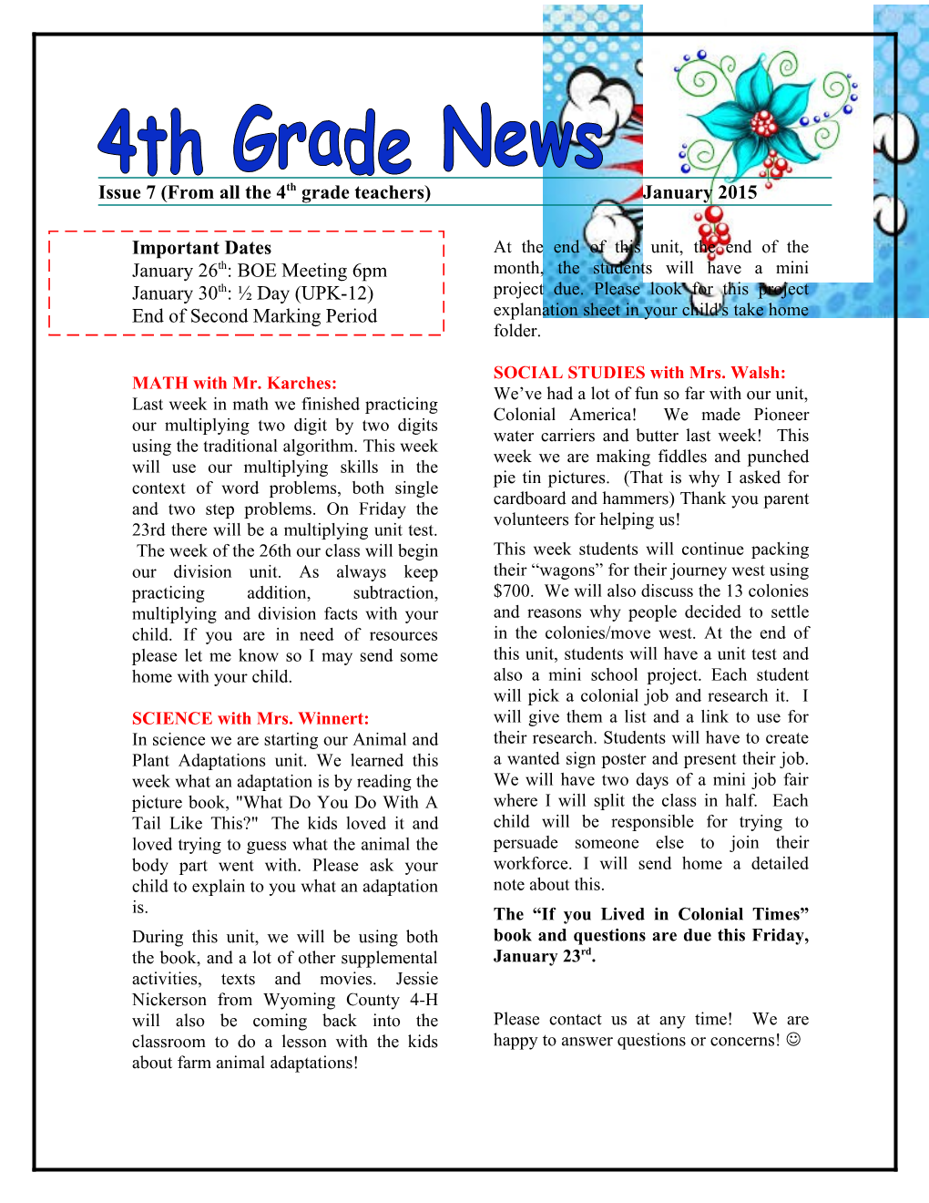 Issue 7 (From All the 4Th Grade Teachers) January 2015