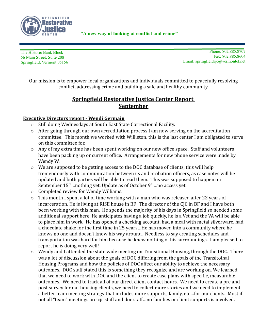 Springfield Restorative Justice Center Report