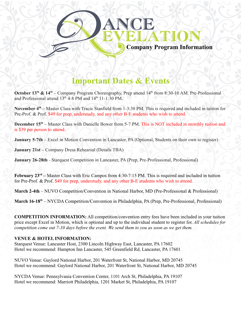 Important Dates & Events