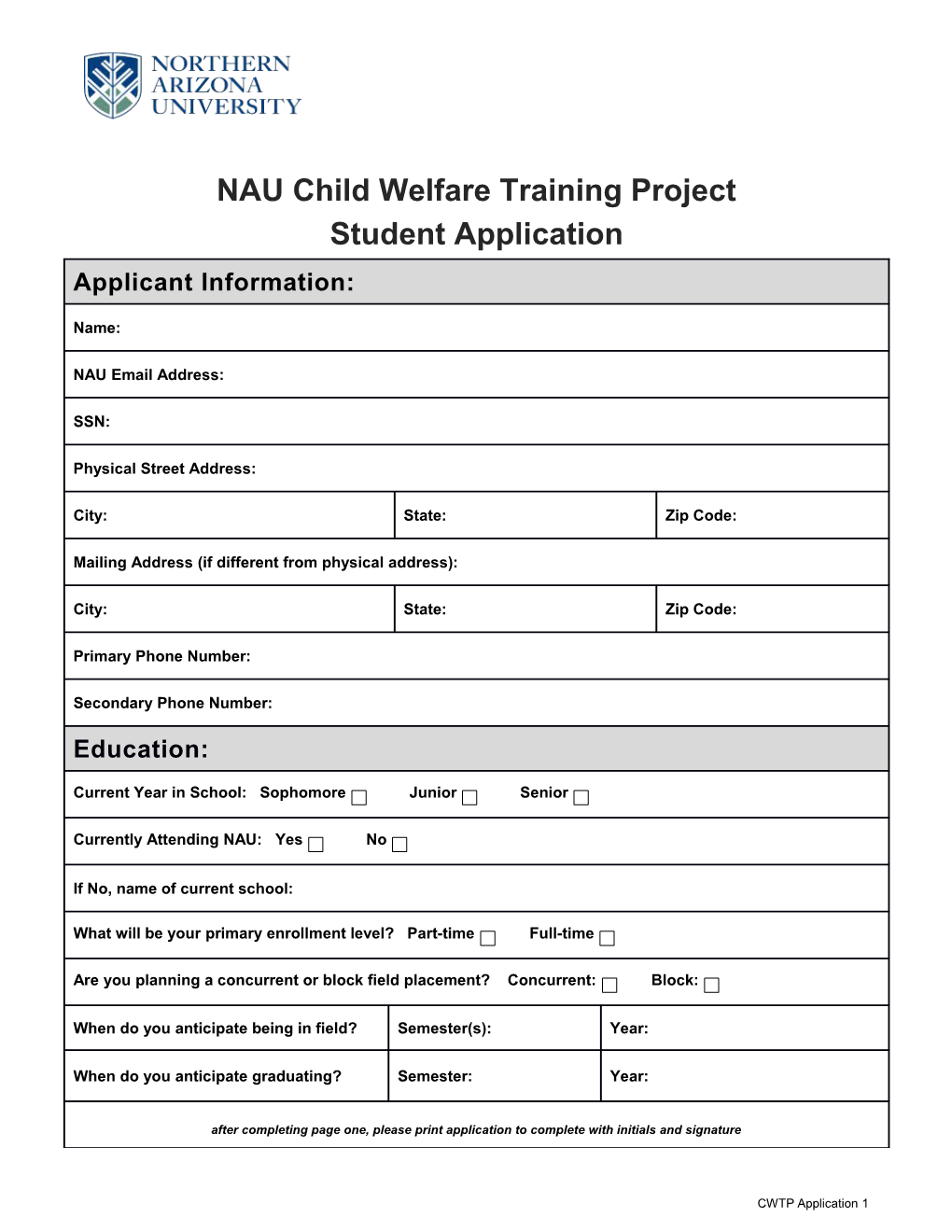 NAU Child Welfare Training Project