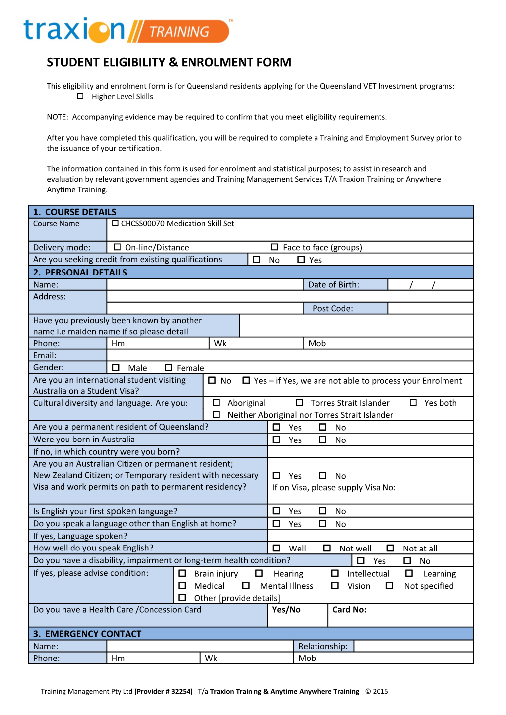 Studenteligibility & Enrolment Form