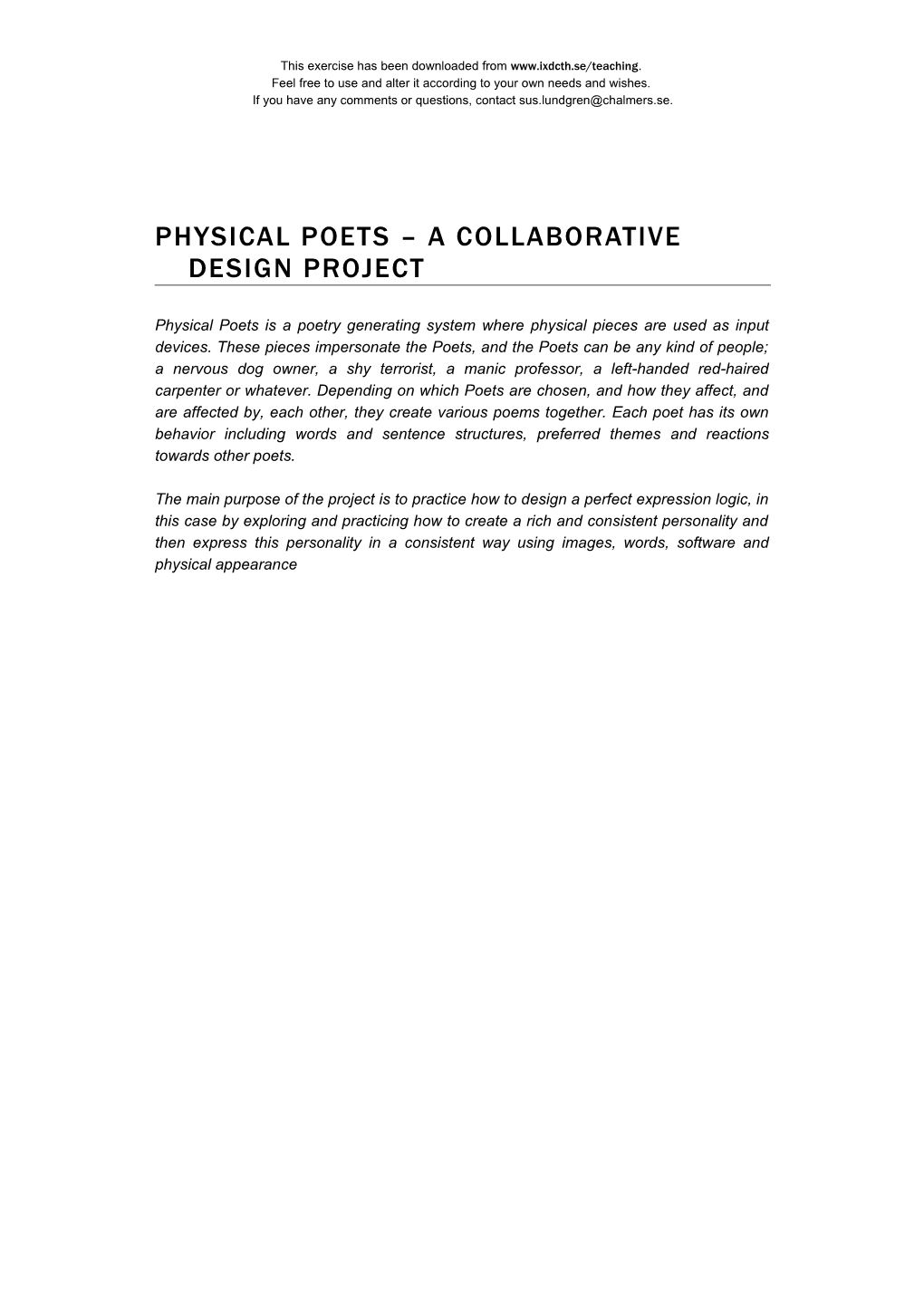 Physical Poets a Collaborative Design Project