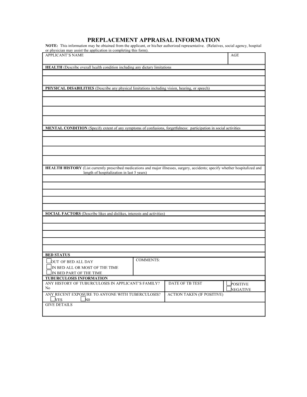 Preplacement Appraisal Information