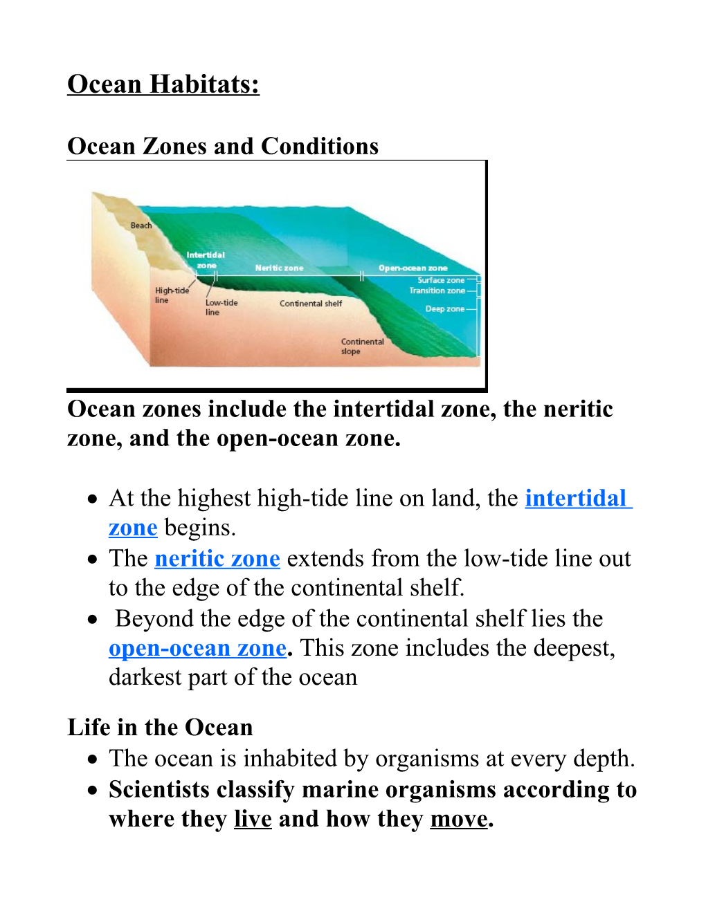 Ocean Zones and Conditions