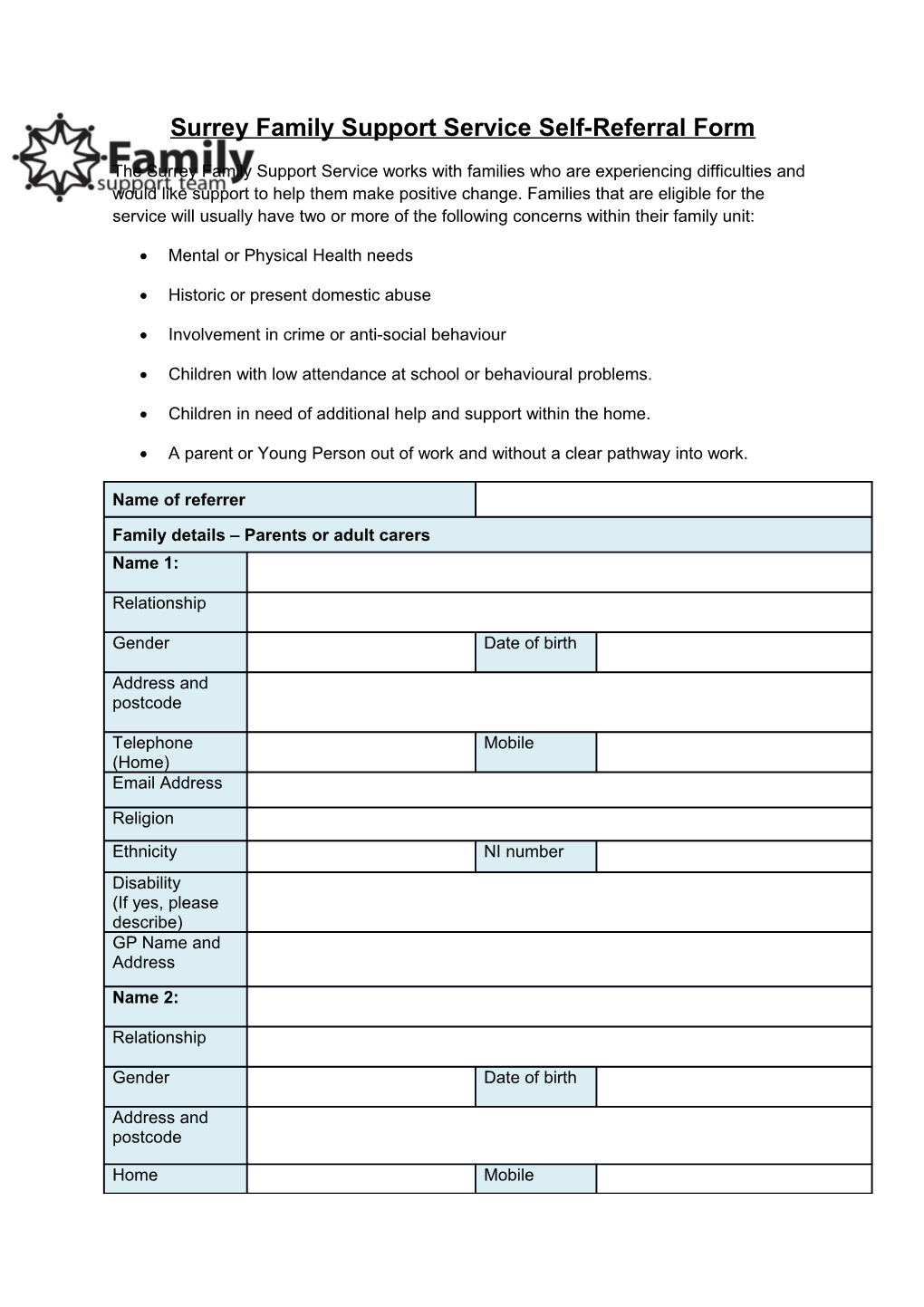 Surrey Family Support Serviceself-Referral Form