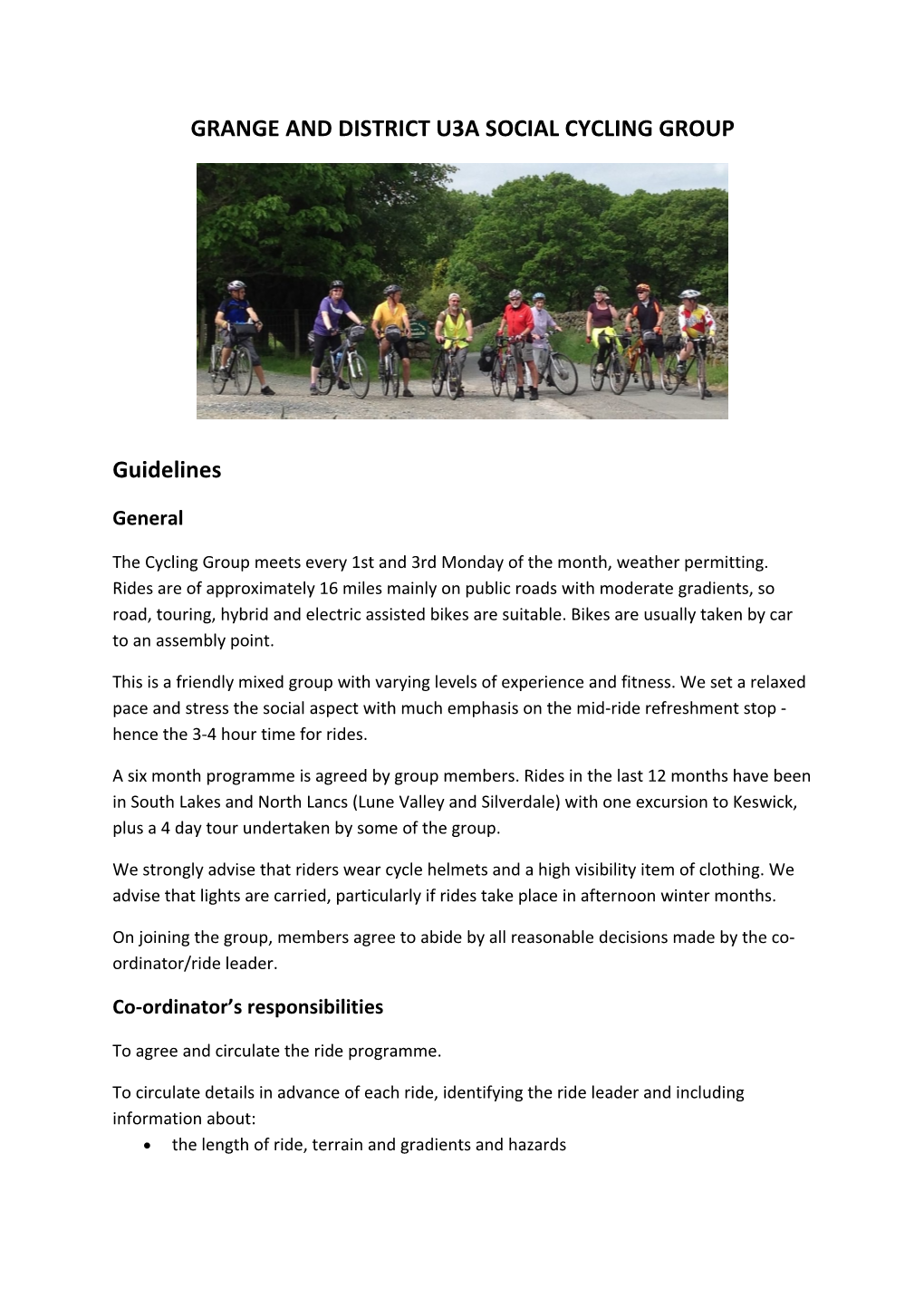 Grange and District U3a Social Cycling Group