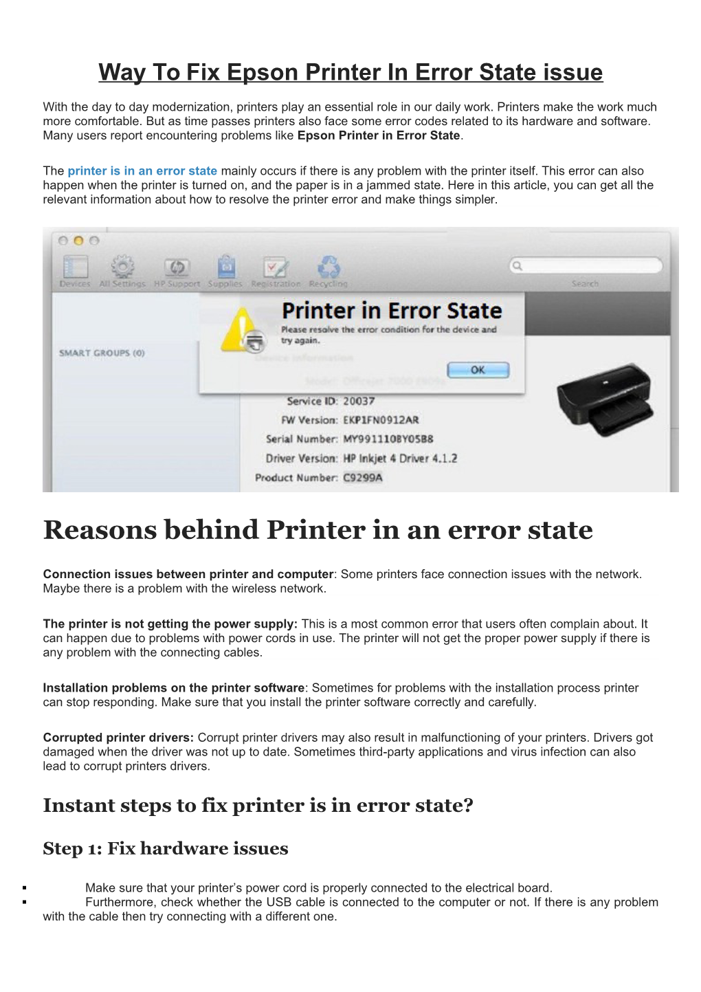 Way to Fix Epson Printer in Error State Issue