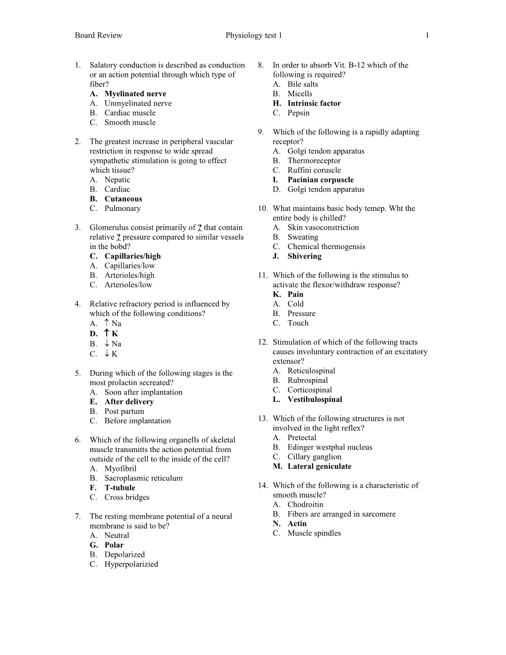 Board Review Physiology Test 1 1