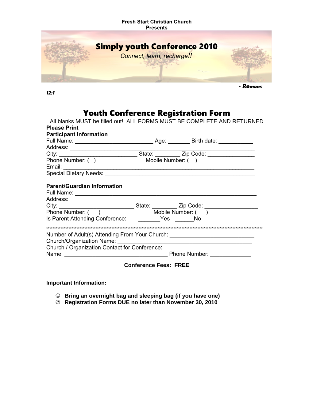 Youth Conference Registration Form