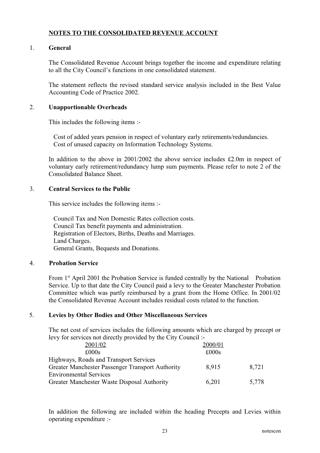 Notes to the Consolidated Revenue Account