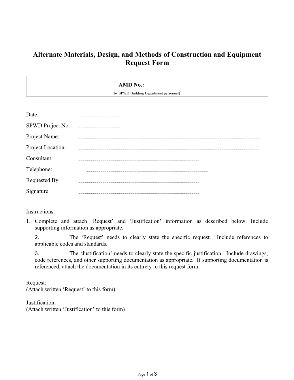 Alternate Materials, Design, and Methods of Construction and Equipment Request Form