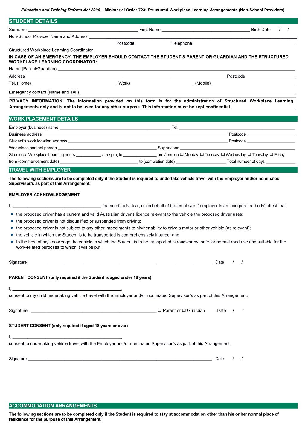 SWL Travel and Accommodation Form