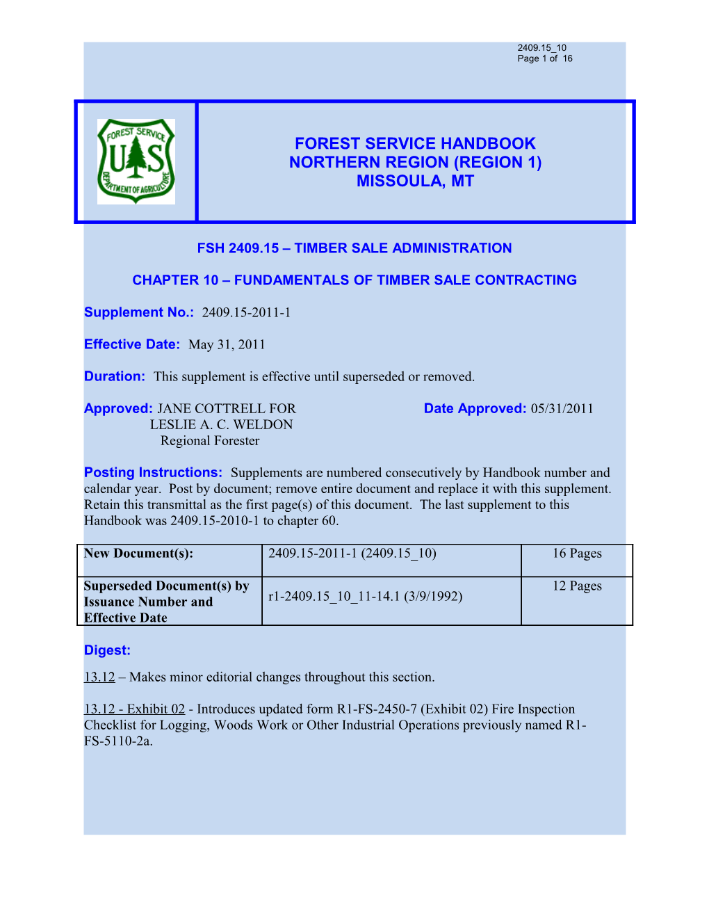 Fsh 2409.15 Timber Sale Administration