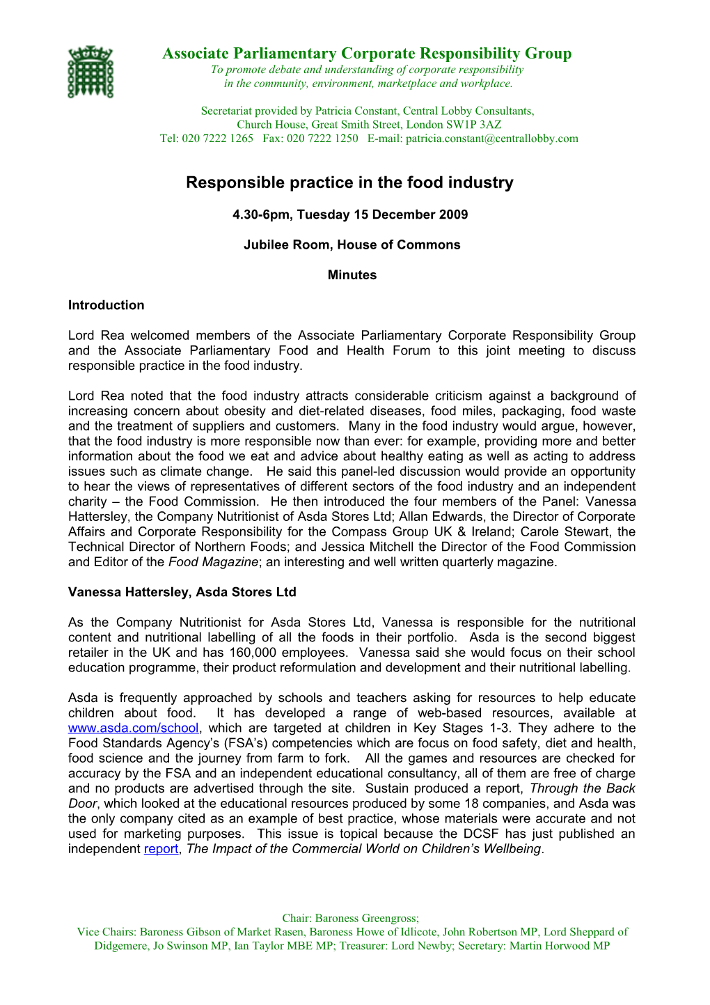 Responsible Practice in the Food Industry