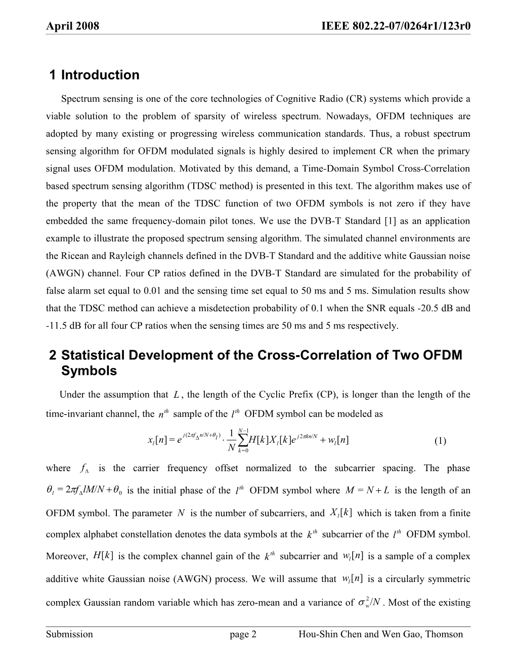 2Statistical Development of the Cross-Correlation of Two OFDM Symbols