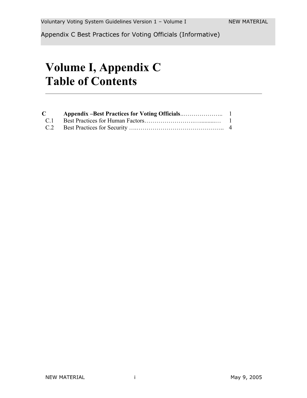Volume I, Appendix C