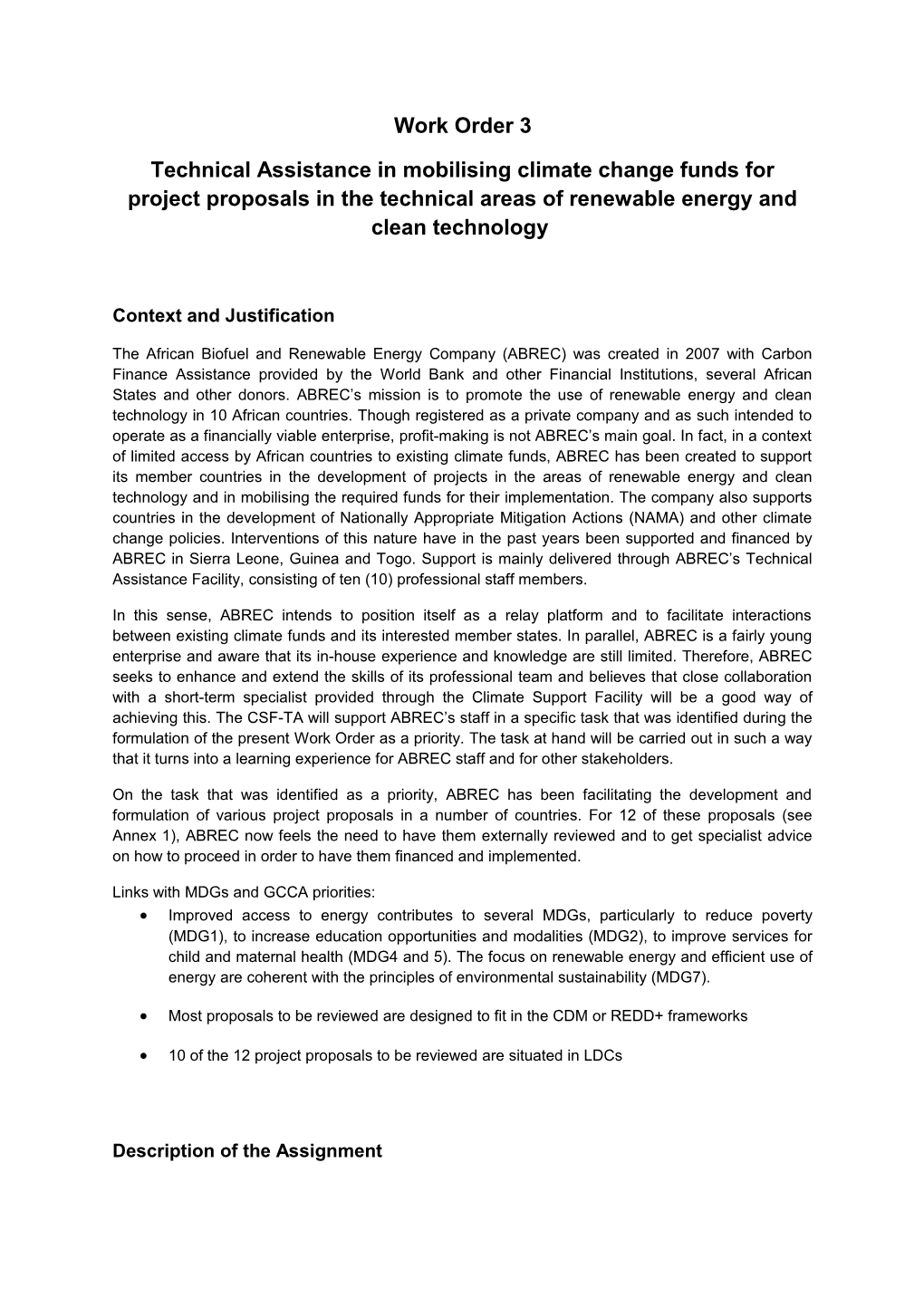 Technical Assistance in Mobilising Climate Change Funds for Project Proposals in the Technical