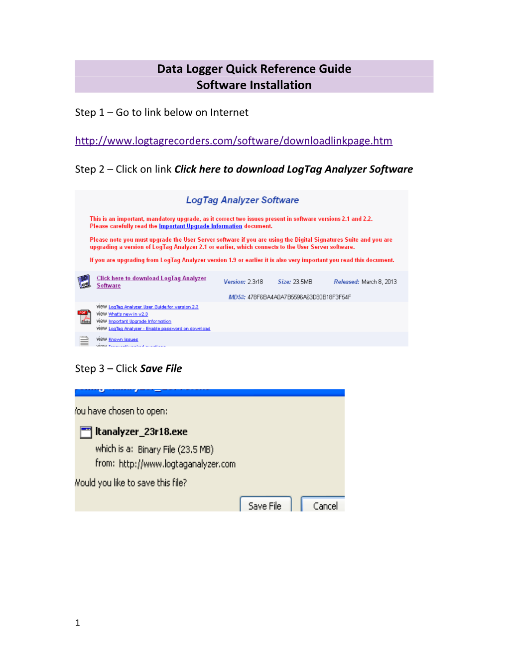 Data Logger Quick Reference Guide