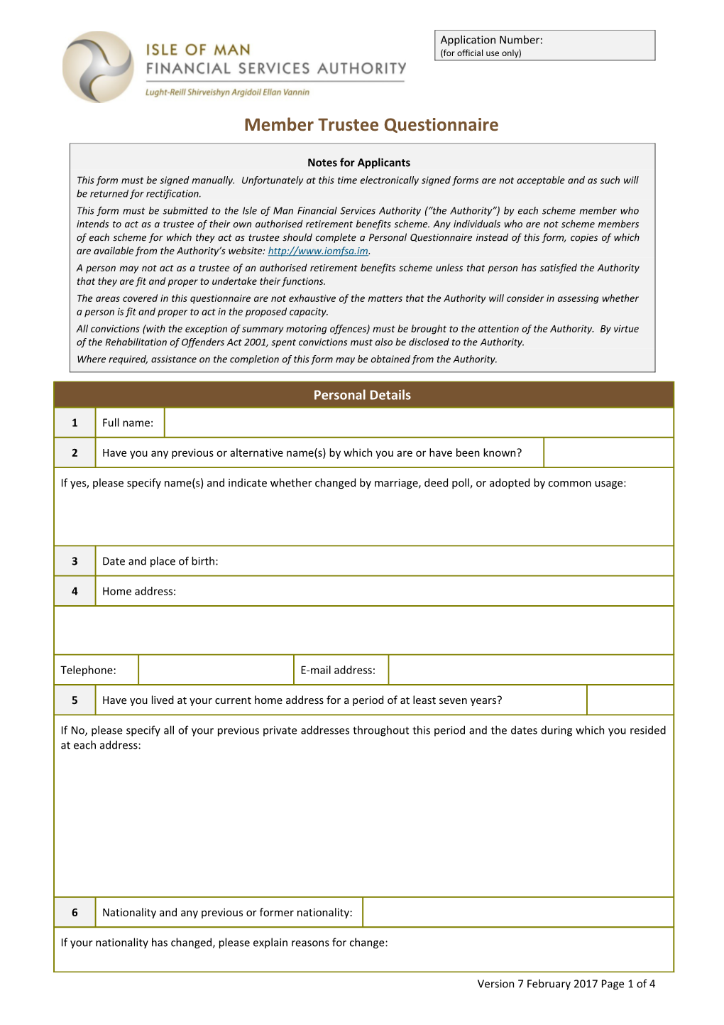Personal Questionnaire FORM