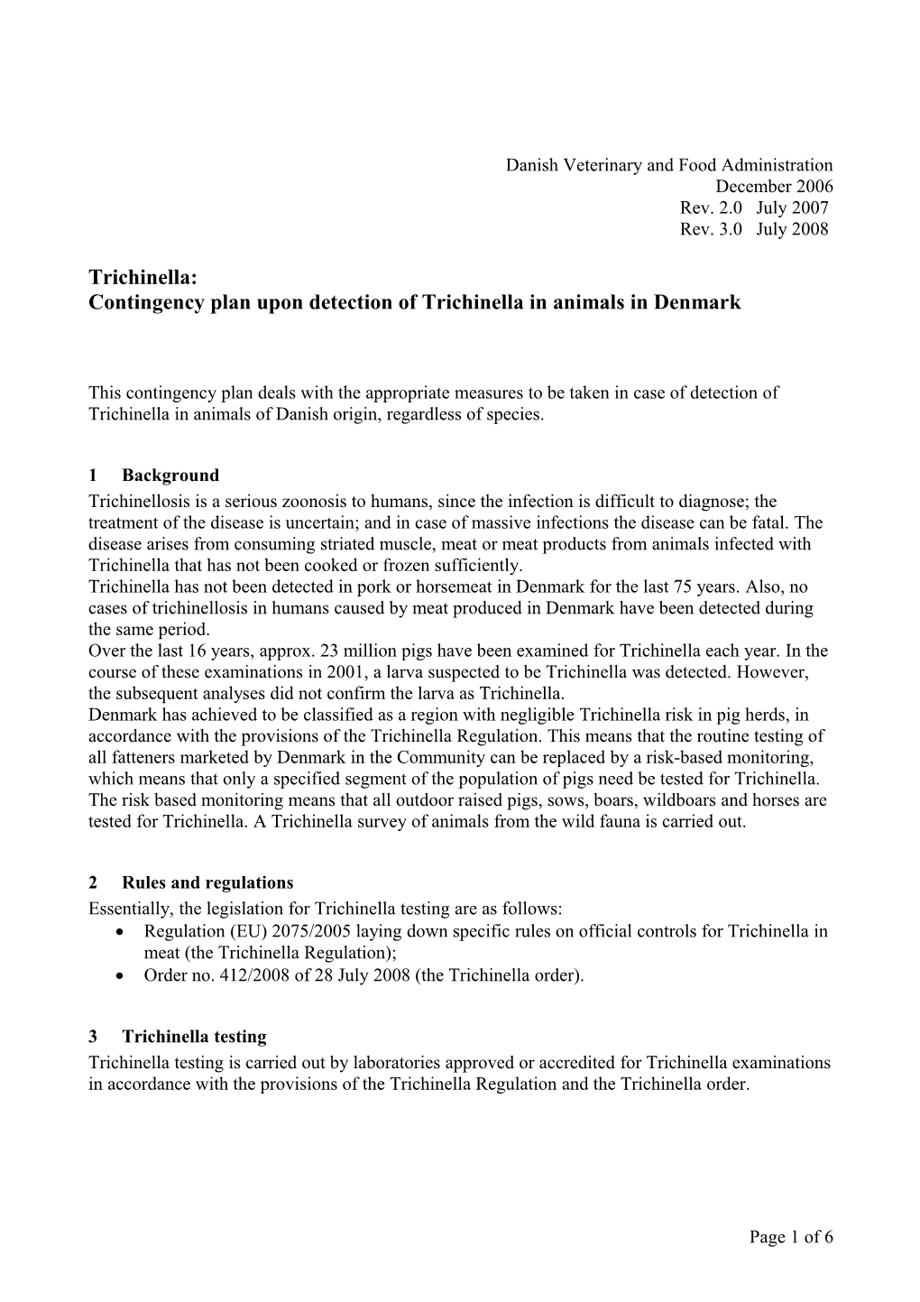 Trichinella Contingency Plan DK Rev 3.0 2008 07