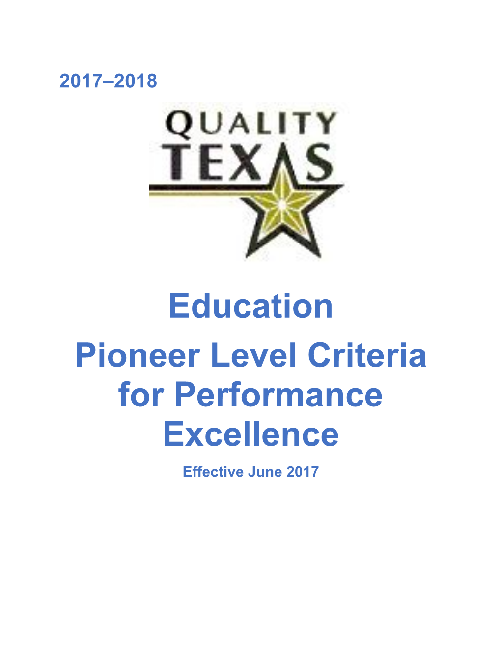 Pioneer Level Criteria for Performance Excellence
